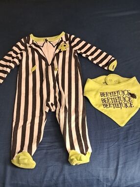 Striped Footed One-Piece with Lime Green Bib - Kids